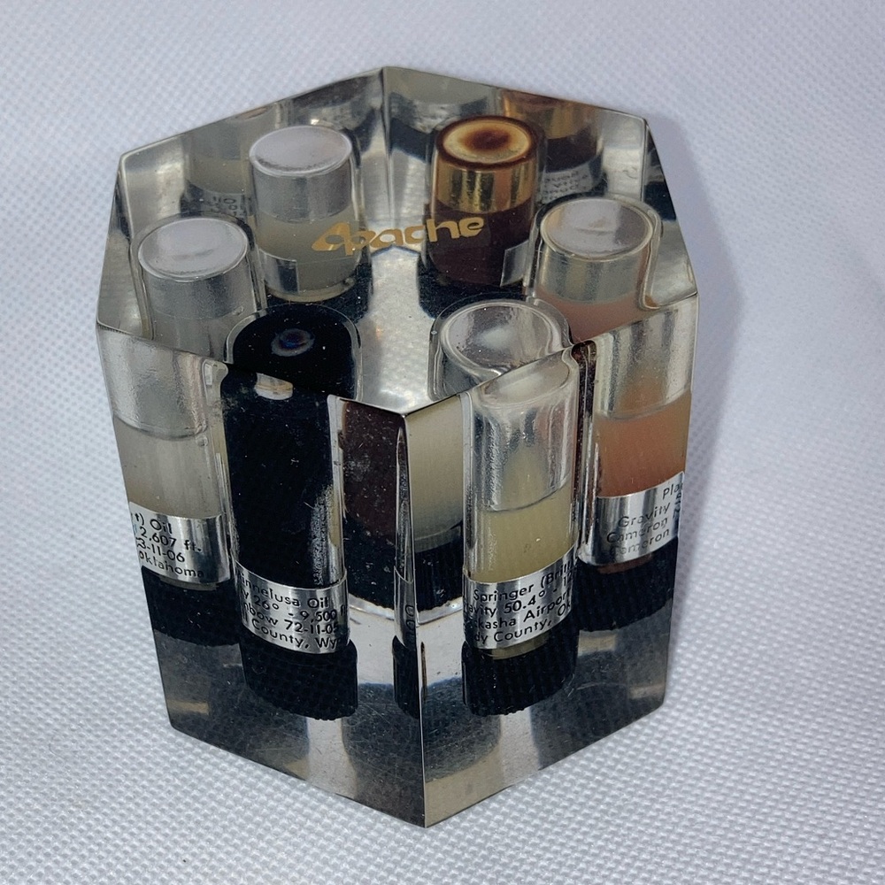 Vintage Apache Lucite crude oil samples paperweight RARE